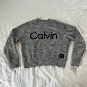 Calvin Klein Performance Dark Heather Gray Long Sleeve Cropped Crewneck | Size M